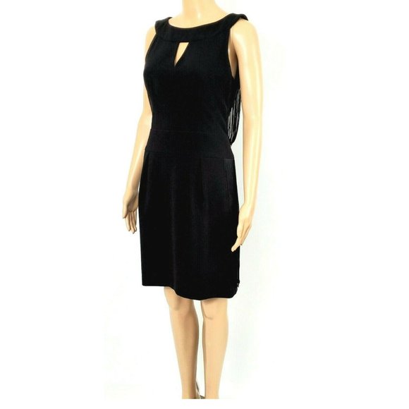 Vintage NANETTE LEPORE   Black Sleeveless Sheath Dress with Fringe Size 4 - Picture 2 of 8